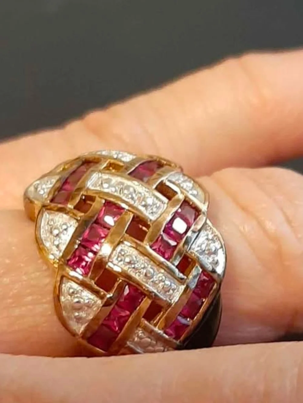 Wide Ruby CZ Ring size 6